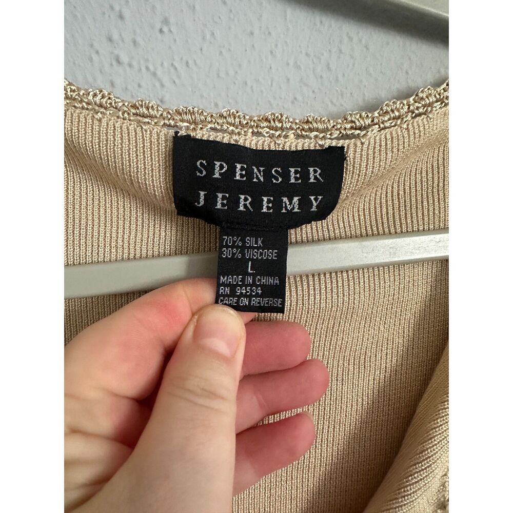 Spenser Jeremy Silk Blend Knit Tank Top Beige Sleeveless V Neck Y2K Women's L - Picture 6 of 7